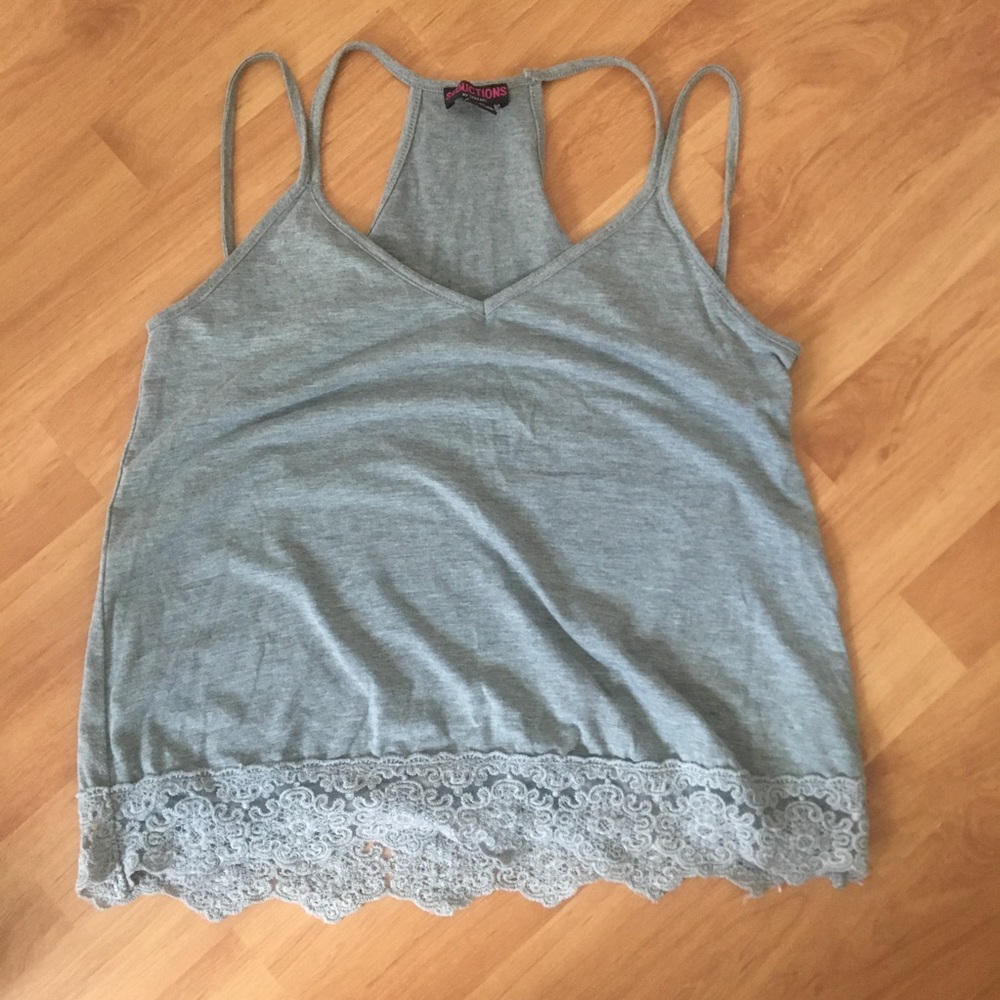 Simple Cute Grey Lace Tank Top
